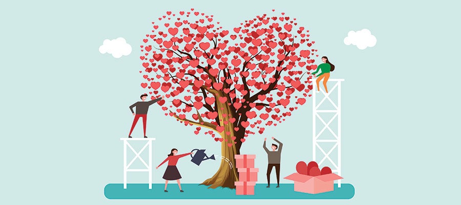 illustration of people nurturing a heart-shaped tree