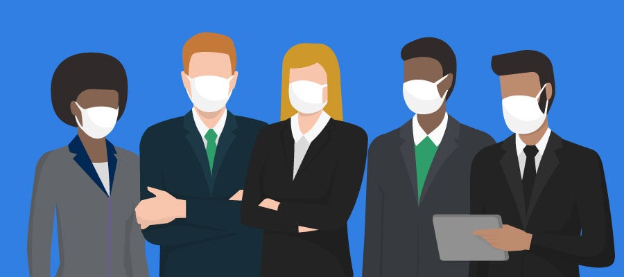 business people wearing masks