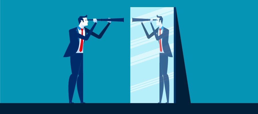 illustration of business man looking in mirror